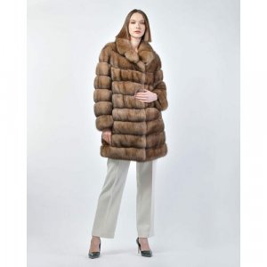 Пальто , соболь, силуэт прямой, размер 44, коричневый Vinicio Pajaro. Цвет: коричневый