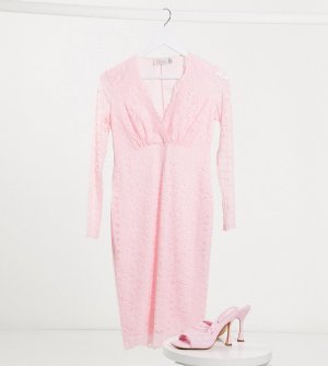 Светло-розовое кружевное платье миди для предродовой вечеринки с длинными рукавами -Розовый цвет Blume Maternity