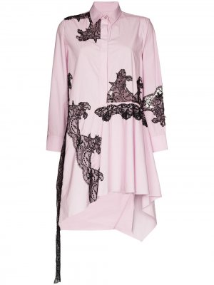MarquesAlmeida платье-рубашка асимметричного кроя с кружевом Marques'Almeida. Цвет: розовый