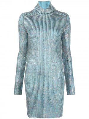 Платье в рубчик с эффектом металлик St. John. Цвет: синий
