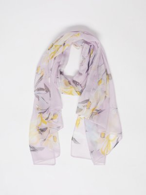 Тканевый шарф с цветочным принтом zolla. Цвет: лиловый