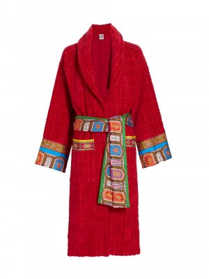 Фактурный банный халат с монограммой , красный Etro