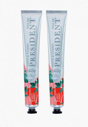 Комплект зубных паст President White&Yummy Арбузно-мятный сорбет (2 штуки по 75 мл). Цвет: белый