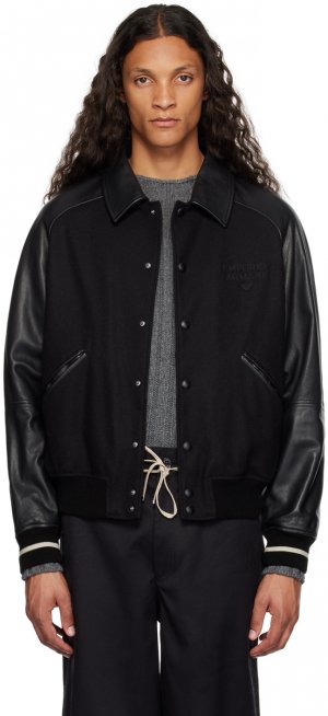 Черная кожаная куртка с вышивкой Emporio Armani