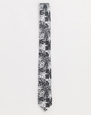 Узкий галстук с принтом в стиле барокко -Белый Bolongaro Trevor
