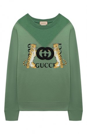 Хлопковый свитшот Gucci. Цвет: зелёный