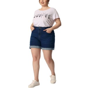 Женские джинсовые шорты больших размеров, эластичные короткие брюки со средней посадкой, 2023 Agnes Orinda