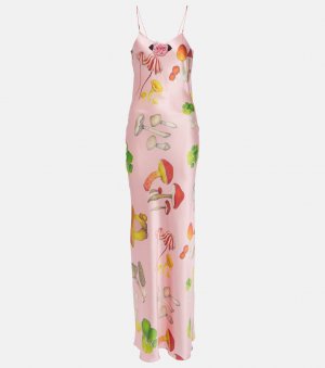 Шелковое платье с воротником-халтер и принтом , розовый Rodarte