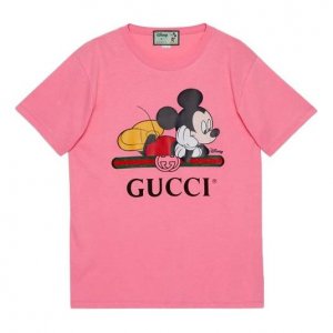 Футболка (WMNS) GUCCI x Disney Crossover Mickey Printing Round Neck Short Sleeve Pink, розовый