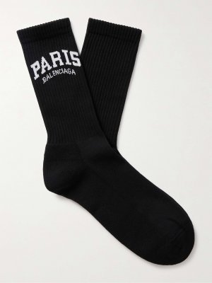 Жаккардовые носки в рубчик из смесового хлопка с логотипом Cities BALENCIAGA, черный Balenciaga