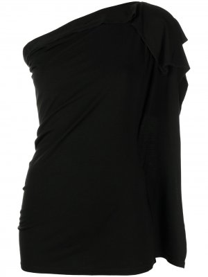 Блузка на одно плечо с оборками Yohji Yamamoto. Цвет: черный
