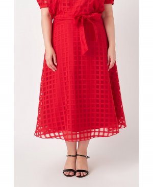 Женская расклешенная юбка-миди в клетку из органзы больших размеров , красный English Factory
