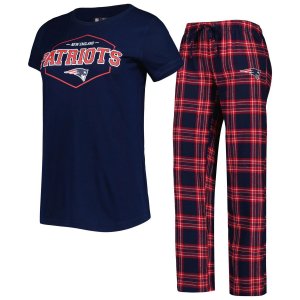Женский спортивный комплект для сна, темно-синий/красный New England Patriots, футболка со значком больших размеров и брюки Unbranded