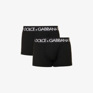 Набор из двух боксеров низкой посадки эластичного хлопка с поясом логотипом , черный Dolce & Gabbana