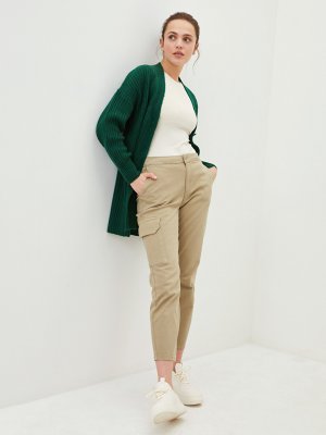 Женские брюки из габардина стандартного кроя с прямыми карманами и детальной отделкой LCW Modest