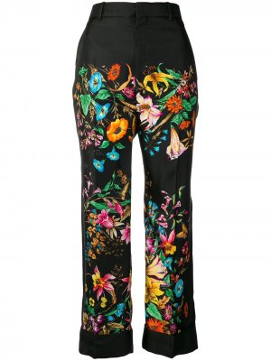 Укороченные брюки с цветочным принтом Gucci. Цвет: черный