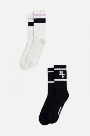 Набор носков высоких хлопковых с принтом (2 пары) befree. Цвет: бежевый