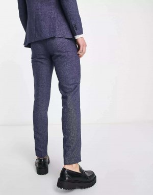 Суперузкие твидовые костюмные брюки Premium синего цвета Jack & Jones. Цвет: синий