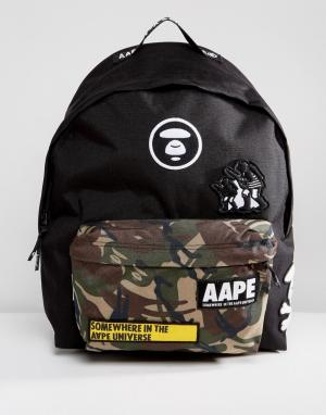 Рюкзак с камуфляжным принтом и логотипом на кармане AAPE By A Bathing APE. Цвет: черный