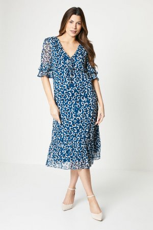 Чайное платье миди с V-образным вырезом , синий Wallis