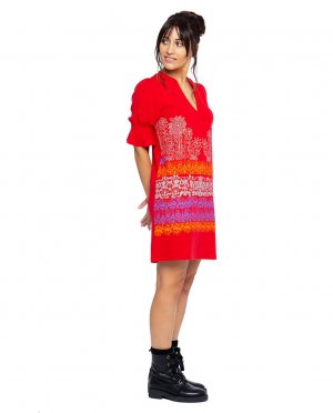 Струящееся платье с V-образным вырезом и рукавами небольшими рюшами , красный Mamatayoe