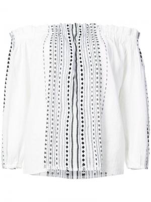 Блузка с приспущенными рукавами и полосатой отделкой lemlem. Цвет: белый