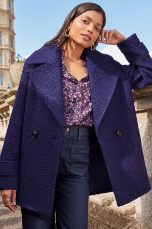 Двубортная матросская куртка из ткани букле с большим воротником , фиолетовый Love & Roses. Цвет: фиолетовый