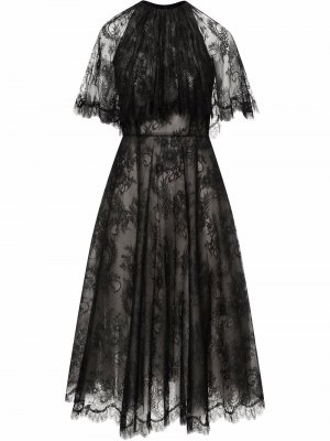 Кружевное платье миди с кейпом Oscar de la Renta. Цвет: черный