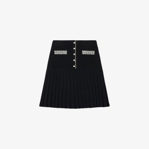 Мини-юбка эластичной вязки со складками, украшенная бисером , цвет noir / gris Sandro