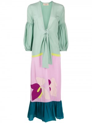 Пальто-халат с цветочным узором Adriana Degreas. Цвет: зеленый