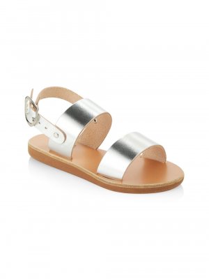 Мягкие кожаные сандалии Clio для маленьких девочек и , серебряный Ancient Greek Sandals