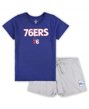 Женский фирменный комбинированный комплект из футболки и шорт больших размеров Royal, Heather Grey Philadelphia 76ers Fanatics