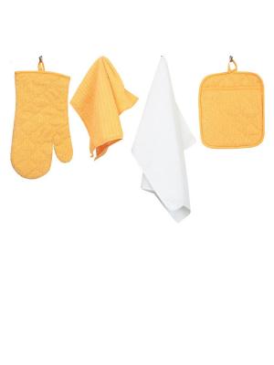 Набор кухонных принадлежностей из микрофибры: прихватка, рукавица, салфетка полотенце ТекСтиль для дома. Цвет: желтый, белый