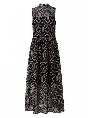 Платье миди с водолазкой из тюля геометрическим рисунком и эффектом металлик , цвет black gold Akris Punto