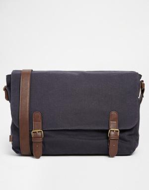 Темно-синий портфель с контрастными ремешками ASOS. Цвет: синий