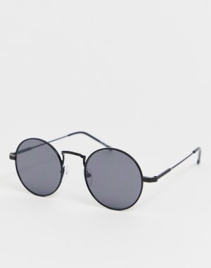Круглые черные солнцезащитные очки с плоскими стеклами -Черный River Island