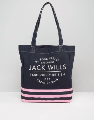 Темно-синяя сумка для покупок в розовую полоску Jack Wills. Цвет: мульти