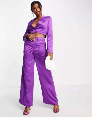 Суперширокие брюки из зимнего атласа сливового цвета Extro & Vert