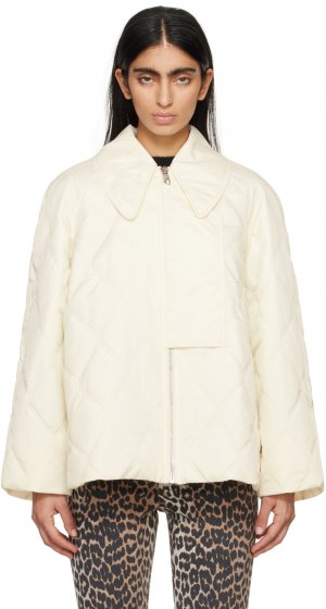 Бело-белая стеганая куртка Ganni