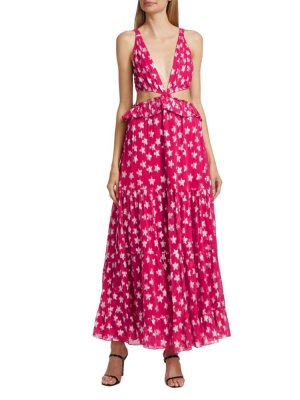 Многоярусное платье макси со звездами и вырезами , розовый Rococo Sand