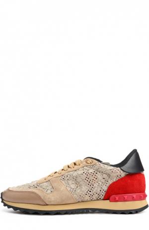 Кроссовки Lace Sneaker с кружевом Valentino. Цвет: бежевый