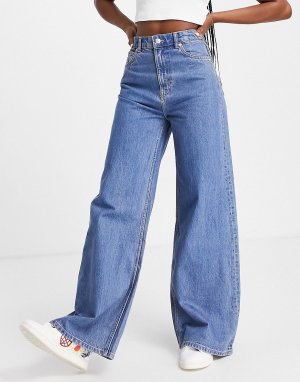 Синие выбеленные джинсы в стиле 90-х с широкими штанинами и высокой талией из органического хлопка Ace-Голубой Weekday