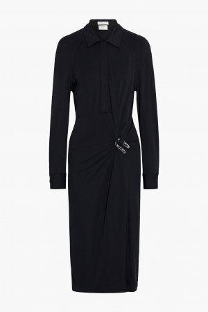 Украшенное платье-рубашка миди из эластичного джерси BOTTEGA VENETA, черный Veneta