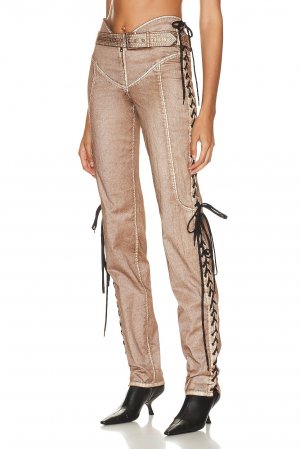 Брюки X KNWLS Branded Patch Low Waist Laced Straight Trouser, цвет Brown & Ecru Jean Paul Gaultier