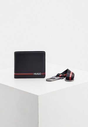 Комплект Hugo подарочный, кошелек и брелок, GbH_4cc key red line. Цвет: черный