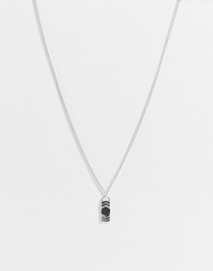 Серебристое ожерелье с прямоугольной подвеской черным камнем -Серебряный Icon Brand