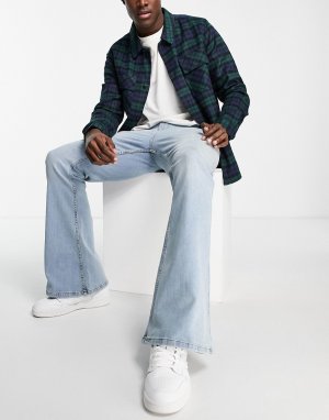 Светлые выбеленные расклешенные джинсы из эластичной ткани -Голубой Topman