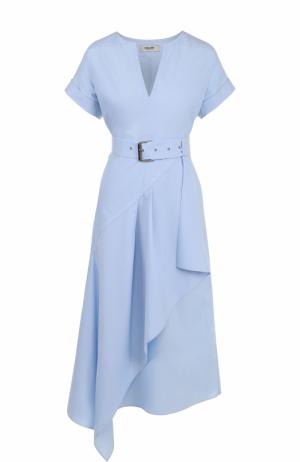 Хлопковое платье асимметричного кроя с поясом Rachel Comey. Цвет: голубой