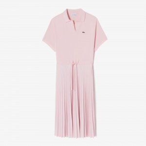 Женское плиссированное платье-поло с короткими рукавами [Светло-Розовый] Lacoste