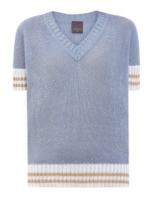 Пуловер из хлопковой пряжи с мерцающими пайетками LORENA ANTONIAZZI. Цвет: голубой